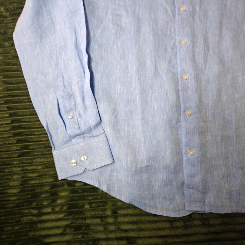 Collars & Co Mens Light Blue 100% Linen Long Sleeve Button Down Shirt Size L - Picture 13 of 15